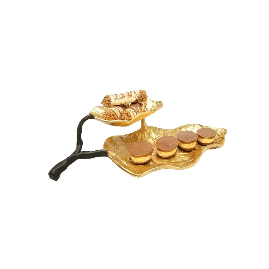 Deals π Classic Touch 2 Tier Gold Leaf Shaped Dish With Engraved Vein Design π 5 Deals π Classic Touch 2 Tier Gold Leaf Shaped Dish With Engraved Vein Design π - Image 3
