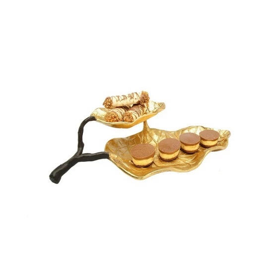 Deals π Classic Touch 2 Tier Gold Leaf Shaped Dish With Engraved Vein Design π 4 Deals π Classic Touch 2 Tier Gold Leaf Shaped Dish With Engraved Vein Design π - Image 2
