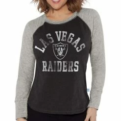 Hot Sale 🔔 Touch 👩 Women's Black, Gray Las Vegas Raiders Waffle Raglan Long Sleeve T-shirt 🛒