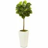 Outlet ⭐ Nearly Natural 4.5' Fiddle Leaf Fig Real Touch Tree In White Planter Green 🔔