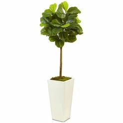 Outlet ⭐ Nearly Natural 4.5' Fiddle Leaf Fig Real Touch Tree In White Planter Green 🔔
