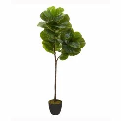Outlet 🎁 Nearly Natural 59in. Fiddle Leaf Artificial Tree Real Touch Green 🌟