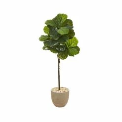 Top 10 😍 Nearly Natural 51 Fiddle Leaf Artificial Tree In Sandstone Planter Real Touch Green 🔔
