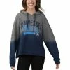 Buy ✨ Touch By Alyssa Milano 👩 Women's Heather Gray, Navy Tennessee Titans Superstar Dip-Dye Crop Pullover Hoodie 💯