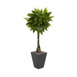 Discount 🔥 Nearly Natural 5' Money Artificial Tree In Slate Planter - Real Touch Green 🥰