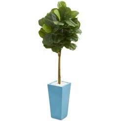 Top 10 ⌛ Nearly Natural 4' Fiddle Leaf Artificial Tree In Turquoise Planter - Real Touch Green 😉